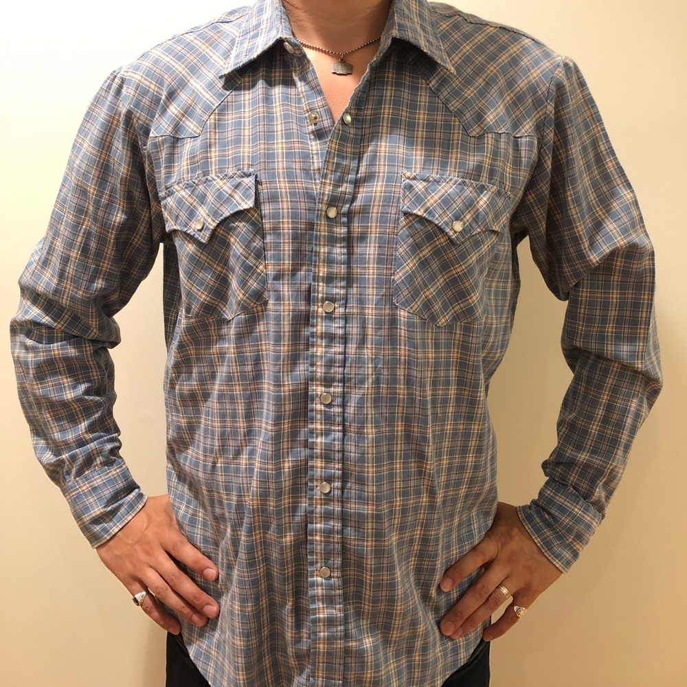 Vintage Townsley Blue Plaid Gingham Western Shirt